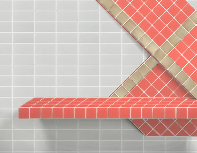 Geometric stand on a square background, decorated with pearls. C
