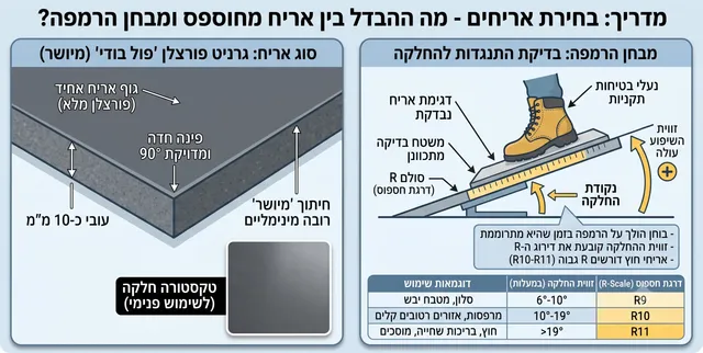מדע החיכוך: המדריך ההנדסי לתקני מניעת החלקה (DIN 51130) באריחי ריצוף